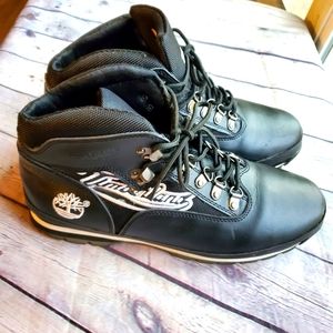 TIMBERLAND EURO HIKER MEN'S BOOTS GENUINE UPPER LEATHER BLACK/WHITE TRIM SIZE 10